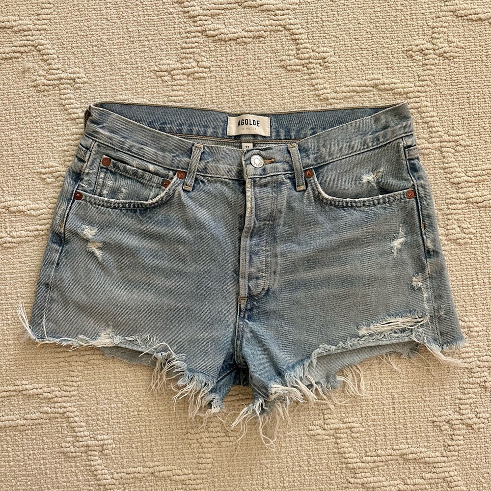 Agolde Women's Frayed Jean Shorts - Light Blue